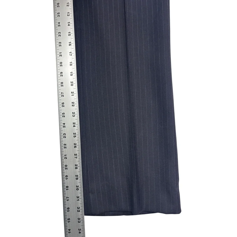 vtg 70s Navy Blue Pinstripe 40R 36x32 3pc Pant Suit Vest Wool USA Flare Leg